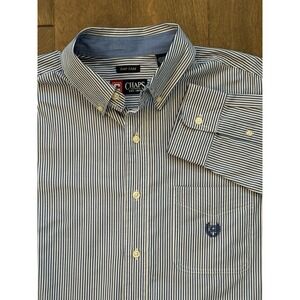 Chaps Ralph Lauren Shirt Men Size L Button Up Blue White Bengal Stripe Easy Care